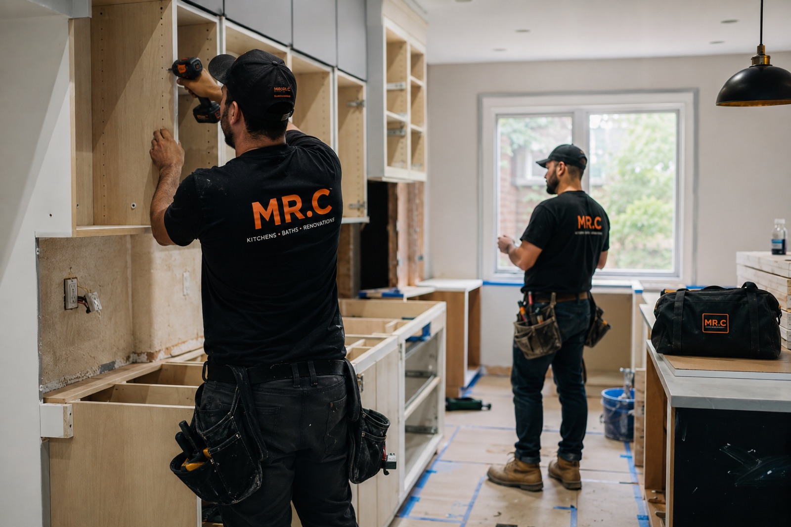 Mr.Contractor crew installing kitchen cabinets in a Toronto home